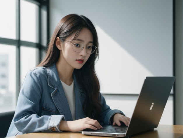 노트북으로 온라인 수업을 듣는 학생